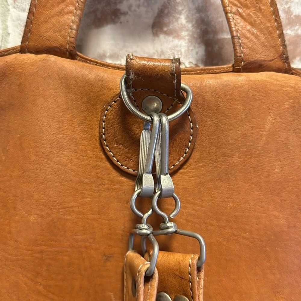 Classic Cognac Leather Backpack with Front Buckle Pocket